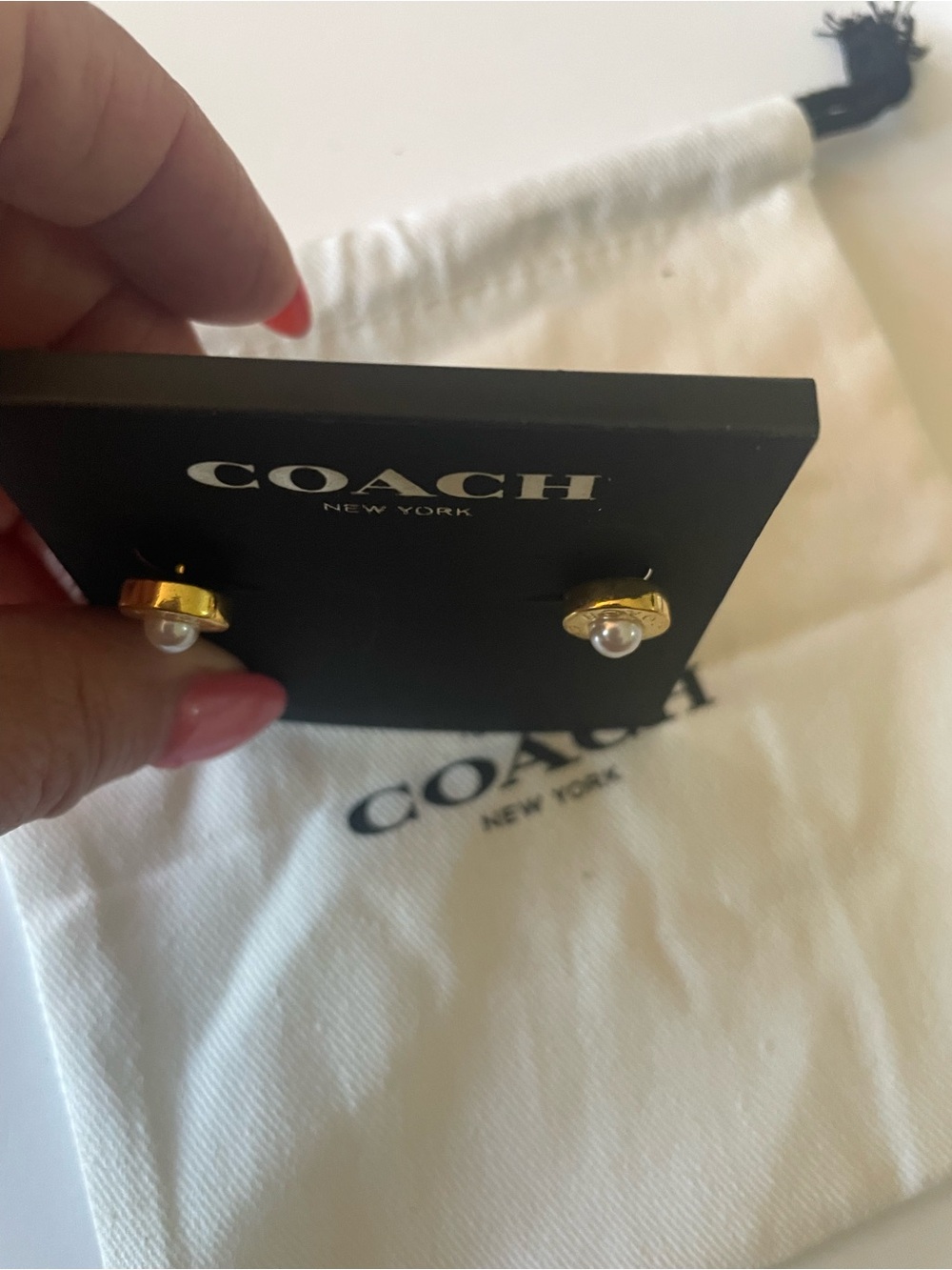 COACH Gold-Tone Pearl Center Stud Earrings - Picture 3 of 5